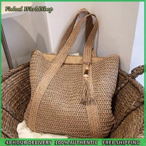 Womens Hand-Woven Shoulder Bag Spacious Crossbody Bag with Tassel Decor Perfect for Casual and Formal Events
