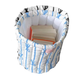 Sturdy Quilted Cotton Blend Storage Basket with Space Saving Round Shape Designs Convenient for Home Organization