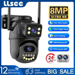 LLSEE 4K 8MP Dual Lens WIFI Wireless Connection Mobile CCTV Waterproof Outdoor IP Security Camera Monitoring ICSEE 360 PTZ Motion Tracking Bidirectional Call Color Night Vision