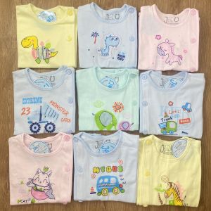Set 3 Áo Sơ Sinh Cotton Tay Dài Nút Lệch Màu JOU cho bé trai bé gái - Chất Vải Mềm mại thoáng mát an toàn cho bé