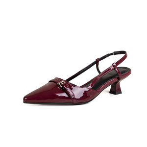 Pointed lacquer leather red heels French retro elegant slingback heels office stiletto heels