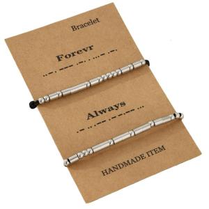 Set of 2 Fashionable Morse Code Couple Bracelets Stainless Steel Texture Unique Bracelet for Youthful and Stylish Lover