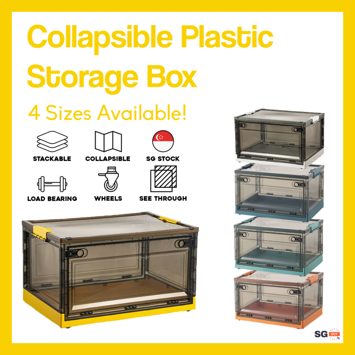 [SG Stock] Large Transparent Stackable Storage Box Storage Container With Wheels Foldable