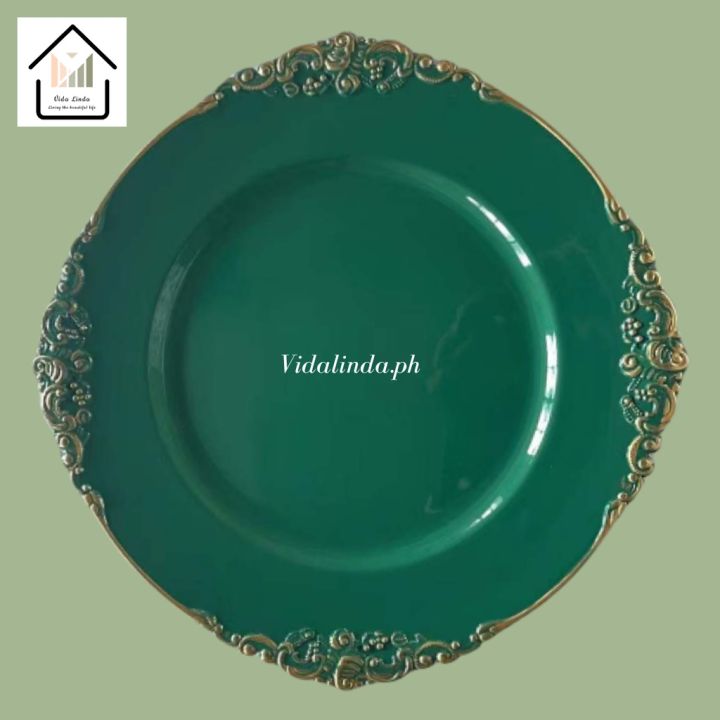 13" Charger Plate Emerald Green Baroque Design Lazada PH