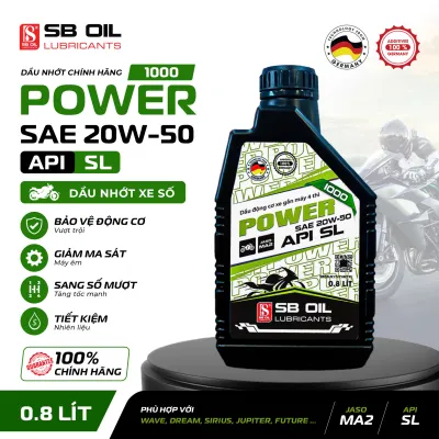 Dầu nhớt xe số xe máy SB OIL Power 1000 20W50 API SL JASO MA2 0.8L Dầu nhớt giúp động cơ vận hành êm tiết kiệm nhiên liệu
