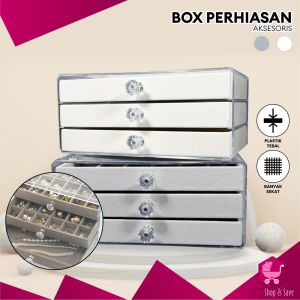 BabyShop-K148 Kotak Perhiasan Wanita 3 Laci Jewelry Box dengan Sekat Serbaguna / Tempat Penyimpanan Cincin Kalung Anting Multifungsi / Rak Perhiasan 3 Tingkat Import