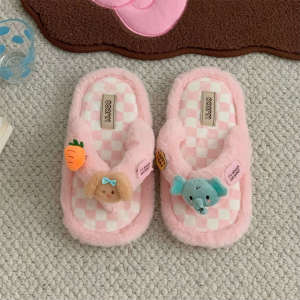 WY-XIXITIAO Autumn and Winter ins Comfortable Indoor and Outdoor Clip-Toe Furry Flip-Flops Soft Cute Little Elephant Puppy Warm Cotton Slippers for Women