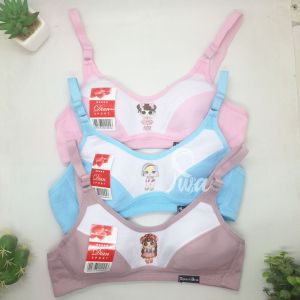 ISWA - 3PCS 6PC Bra Sport Remaja Tanpa Busa Bh Dian Sport Karakter LOL Kait 2 Tanpa Kawat Bahan Adem