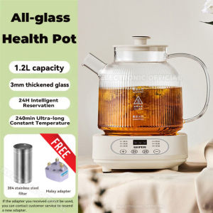 0 Glue & 0 Metal🔥WIFER 1L All-Glass Split Health Pot Cerek Elektrik 8 Menus Constant Temperature Multi Electric Kettle with Filter Base and 3-Pin Plug