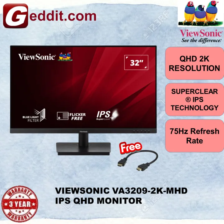 VIEWSONIC VA3209-2K-MHD 32" 2K QHD MONITOR WITH BUILT-IN SPEAKERS,75Hz,HDR10 (FREE HDMI CABLE)