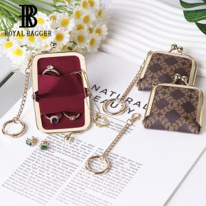 Royal Bagger Mini Retro Jewelry Box for Women Slim Kiss Lock Purse with Removable Chain Signature Coated Canvas & Vegetable-Tanned Leather 7120