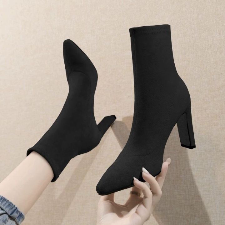 ZAZA Martin Boots Socks Boots High Heel Skinny Boots Korean Single Office  Work Shoes Black Shoes for Women Lazada PH