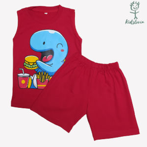 Setelan Kaos Kutung / Singlet Anak Bahan Katun untuk Anak Usia 1-6 Tahun Seri Dinosaurus
