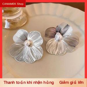 CS Hoa tai ngọc trai hoa lớn cho nữ bông tai đinh tán thiết kế sang trọng phụ kiện trang sức thời trang Hàn Quốc quà tặng