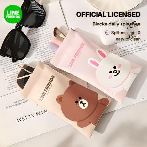 LINE FRIENDS Brown Glasses Case Pouch With Flocked Lining PVC Leather For Earphones Storage Bag LFB288