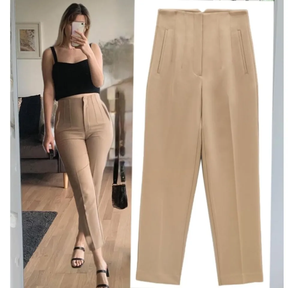 0021）Spring Trouser Suits High Waisted Pants Women Fashion Office Beige  Pants Elegant Casual Woman Pants Fits size 25-30 waistline