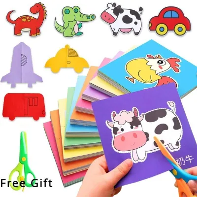 90 ชิ้นเด็กสนุกกระดาษตัดหนังสือเด็ก DIY ชุดหัดตัดกระดาษ+กรรไกรเด็ก เซทตัดกระดาษ ฝึกใช้กรรไกร ของเล่นเสริมพัฒนาการเด็ก