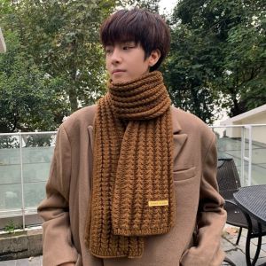 XINSU38 Korean Style Solid Color Knit Scarf Thicken Casual Winter Knitted Scarves Simple Windproof Men Women Scarf