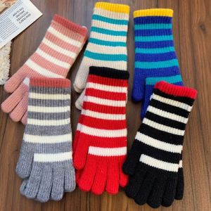 YESMILE 1 Pair Nhiều màu sắc Găng tay dệt sọc Đã dài Màn hình cảm ứng Găng tay che phủ toàn bộ các ngón tay. Thời trang Ấm áp Găng tay nữ mùa đông Mùa Thu Đông