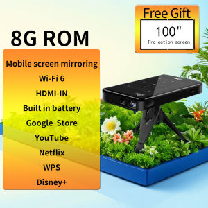 Outdoor mobile portable mini DLP projector with apps LED smart tv box wireless connection 4K video movie decoding android phone tablet intelligent screen bluetooth 3D battery laptop projection