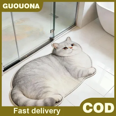 GUOUQNA เสื่ออาบน้ำไดอะตอมไมต์รูปแมวน่ารัก3D พรมเช็ดเท้าในห้องน้ำแห้งเร็วไม่ลื่นมากดูดซับได้ดีสำหรับเป็นของขวัญตกแต่งบ้านคนรักแมว