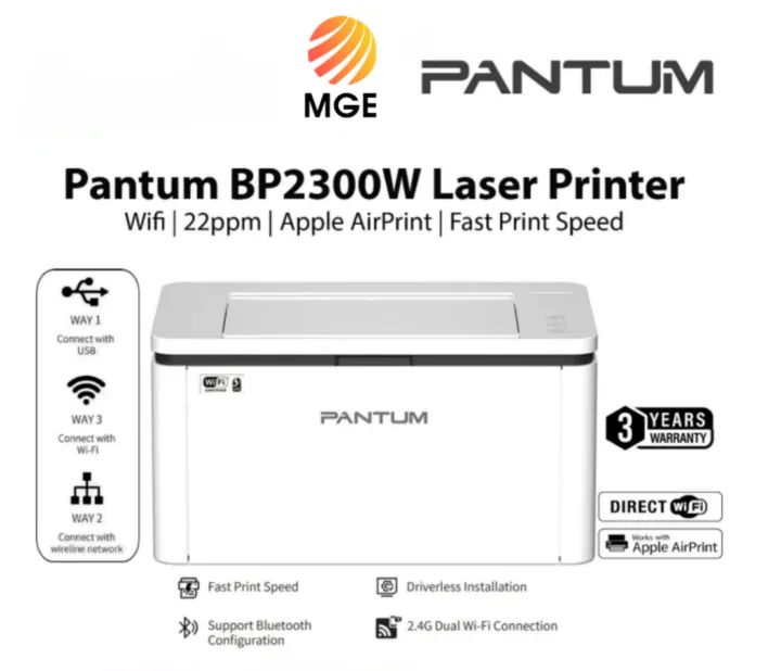 PANTUM BP2300W Monochrome Laser Printer | 2.4G WIFI | Bluetooth | Fast Print | 22ppm | 3 Years Warranty