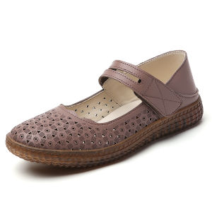 Leather Flat Mother Sandals Beef Tendon Soft Sole Casual Middle-aged Elderly Hole Womens Shoes Hollow out shoes 0157