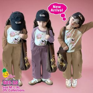 Little pineapple set kaos jeans bunny anak perempuan 3-4Y
