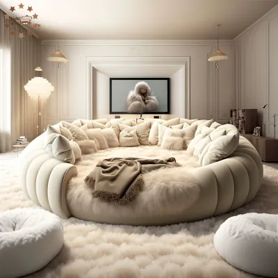 Fabric Round Bed Light Luxury Double Ho Master Bedroom Popular Princess Bed Round Bed