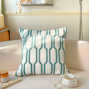 Nordic Style Towel Embroidered Pillow Cover 45x45cm Green Leaves Geometric Embroidery Home Decoration Waist Cushion Cover Square Living Room Sofa Couch Bedroom