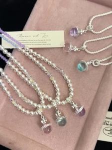 man made สร้อยคอจี้ลูกปัดแก้วมุกสีสันสดใสสร้อยคอเพชรซิรคอนสำหรับผู้หญิงสร้อยคอดาวเสาร์ 3D