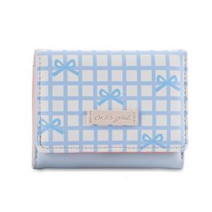 Compact Striped PU Wallet with Bows Accent And Spacious Interior Organization Portable Short Wallets for Women Girls