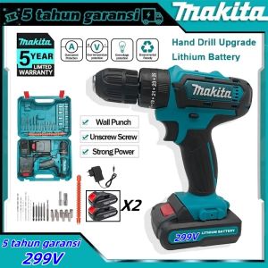 MAKlTA Mesin bor 299V 2baterai cas 10mm bor listrik murah bor tangan baterai besi tembok Beton kayu Cordless Drill bor cas