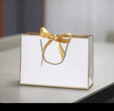 CLASSIC Thickened Premium Gift Bags White Paper Bag with Ribbon 1 PACK OF 10 PIECES