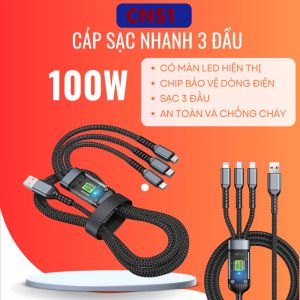 Dây Sạc Nha Tự Động Ngắt Thông Minh 100W  Dây Sạc Bọc Dây Dù 3 Đầu Cắm Sạc Nhiều Thiêt Bị Cùng Lúc  An Toàn  Bền Bỉ