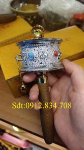 [Hàng sẵn] Kinh luân cầm tay Om Mani Padme Hum - Kinh luân Tây Tạng loại to 18cm