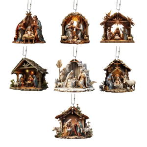 Set Of 2 Nativity Scene Pendant Acrylic Hanging Ornamentation 0.4cm Thickness For Living Room Bedroom Decoration