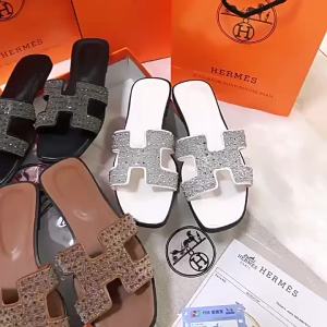 Ins New Hot-Selling Diamond Decorated Shimmer Slippers Summer Fashion Square-Toed Flat WomenS Shoes Slippers
