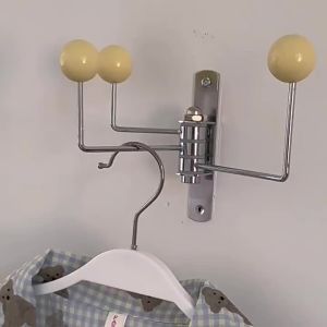 FFBH Rotatable Iron Coat Rack Vintage Home Wall Clothes Hanger Multifunctional Storage Solid Wood Coat Hook Entrance Hall Furniture 9Y3K6