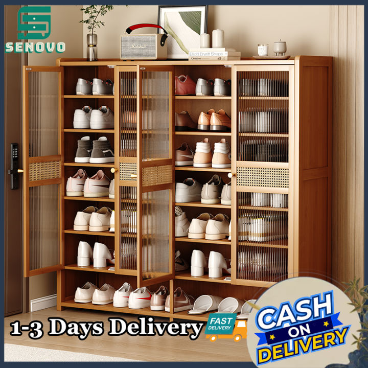 8-Layer Shoe Cabinet, Freestanding Bamboo Shoe Storage Cabinet