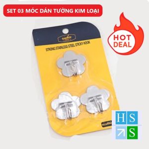 Vỉ 03 móc treo dán tường kim loại chịu lực tốt móc treo dính tường siêu bền không gỉ sét - giadunggiare