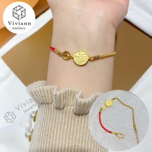 Viviann Gypsophila Double Sided Good Luck Fortune Coin 18k Gold Plated Jewelry Elegant Bracelates for Woman Holiday Party Daily Luxury Bracelate Bracelets for Women Gold color Girls charm Bracelet