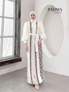 AREEFA Dress Gamis Tenun Etnik Wanita Kekinian Kombinasi Kondangan Premium Terbaru PADMA Warna Hitam