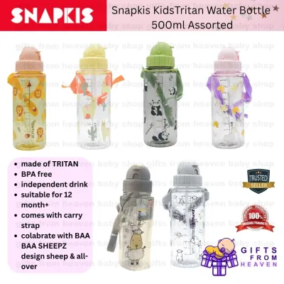 Snapkis KidsTritan Straw Water Bottle 500ml Assorted