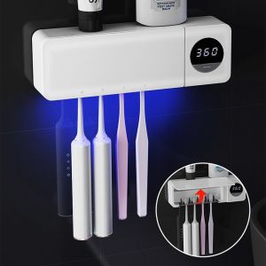 SUTONGXUE 4 Khe cắm Giá đỡ bàn chải đánh răng khử trùng UV Không đục lỗ Khử trùng thông minh Hộp đựng bàn chải đánh răng treo tường Dụng cụ làm sạch bàn chải đánh răng Có thể sạc lại Giá đỡ bàn chải đánh răng thông minh Hộ gia đình