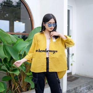Kemeja Oversize Wanita Terbaru Jumbo Korean Style Linen Polos
