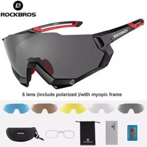 ROCKBROS Sunglasses for Men Polarized Cycling Shades With 5 lens Wide Goggles UV400 Protection Eyeswear Cycling Clothing Bike Accessories