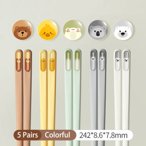 5 Pairs Colorful Alloy Chopsticks – Non-Slip Food Grade Cute Animals Chopstick Reusable Anti-Mildew & High Temperature Resistant Kitchen Dining Utensil Heat-Resistant up to 180°C Dishwasher Safe BPA-Free Ergonomic Grip for Adults & Kids