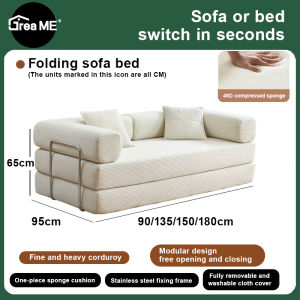 Dreame Furniture Folding sofa bed integrated dual-purpose full sponge roll pack compressed fabric sofa with handrail 0.9/1.35/1.5/1.8M Applicable to living room three-person small living room sofa set available on different colors