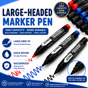 AOWA Pen Penanda Kekal 🖊️ Large-Headed Marker Pen Oil-Based Waterproof Quick-Drying Thick Fiber Tip High Capacity